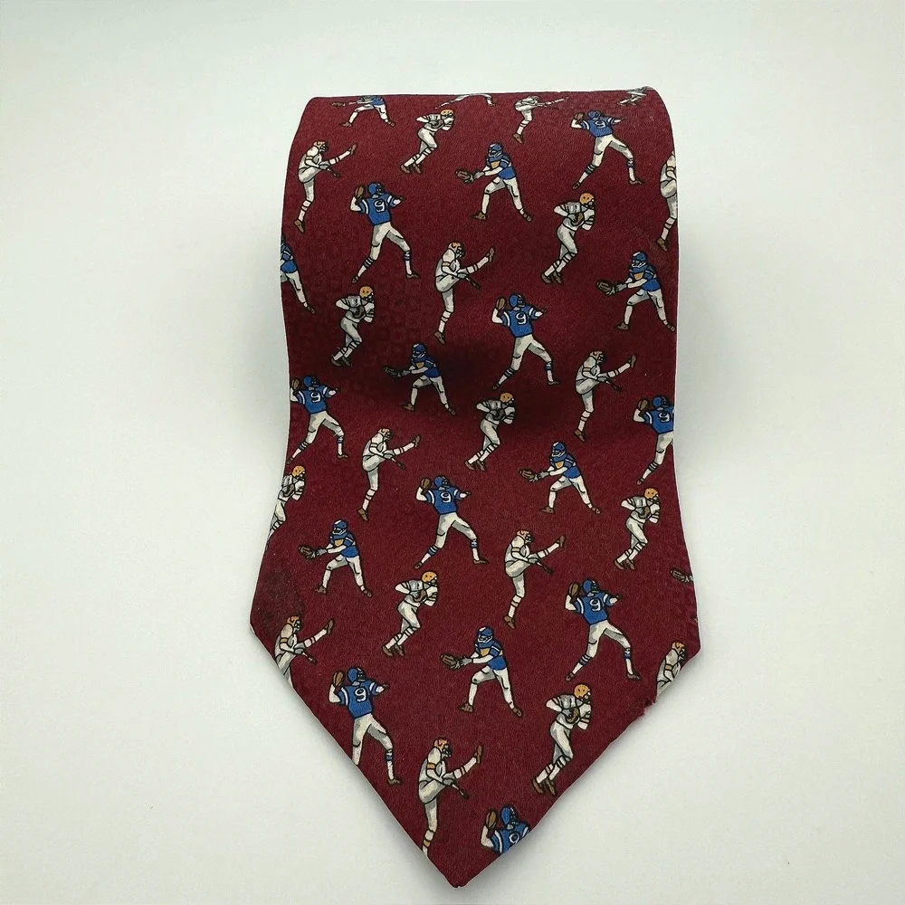 Vintage Resilio Burgundy Sports Tie – Football Players in Action, Made in USA‎